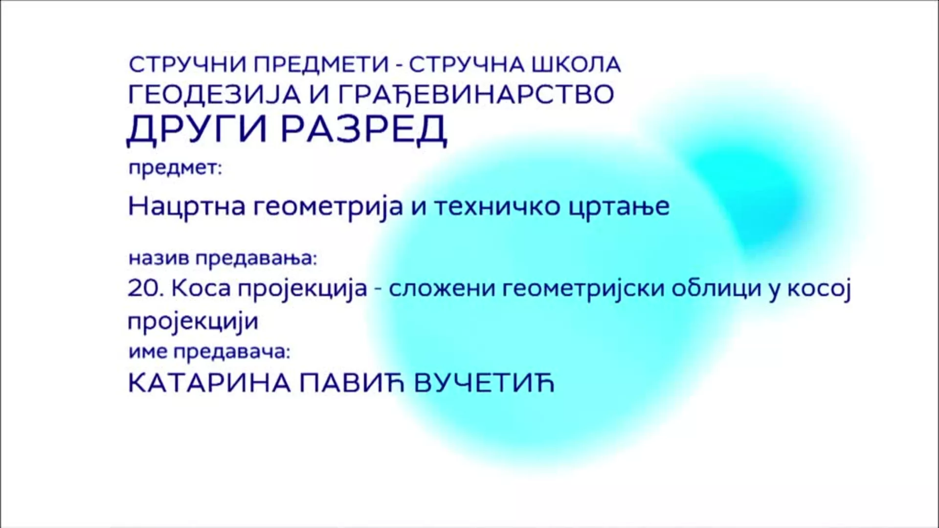 СШ2 – Нацртна геометрија и техничко цртање, 20. час: Коса пројекција – сложени геометријски облици у косој пројекцији