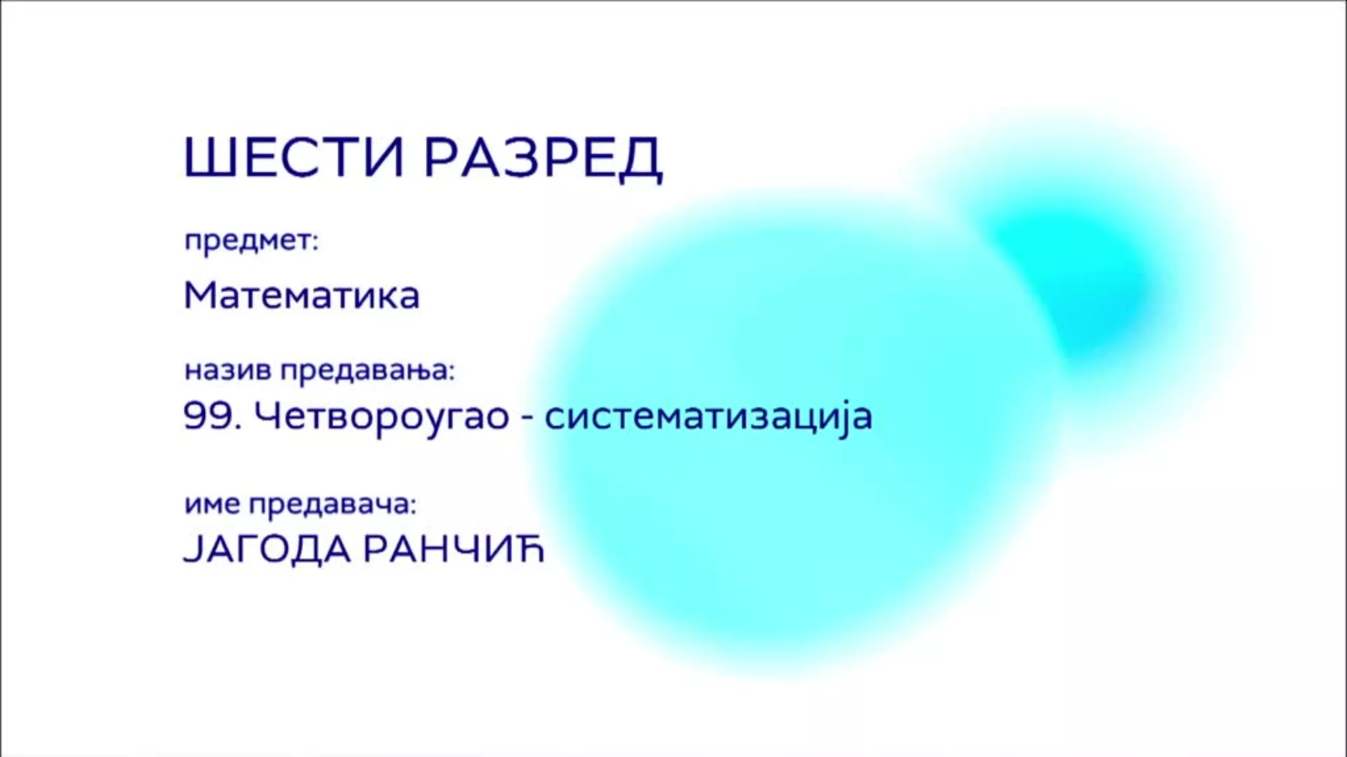 ОШ6 – Математика, 99. час: Четвороугао, систематизација