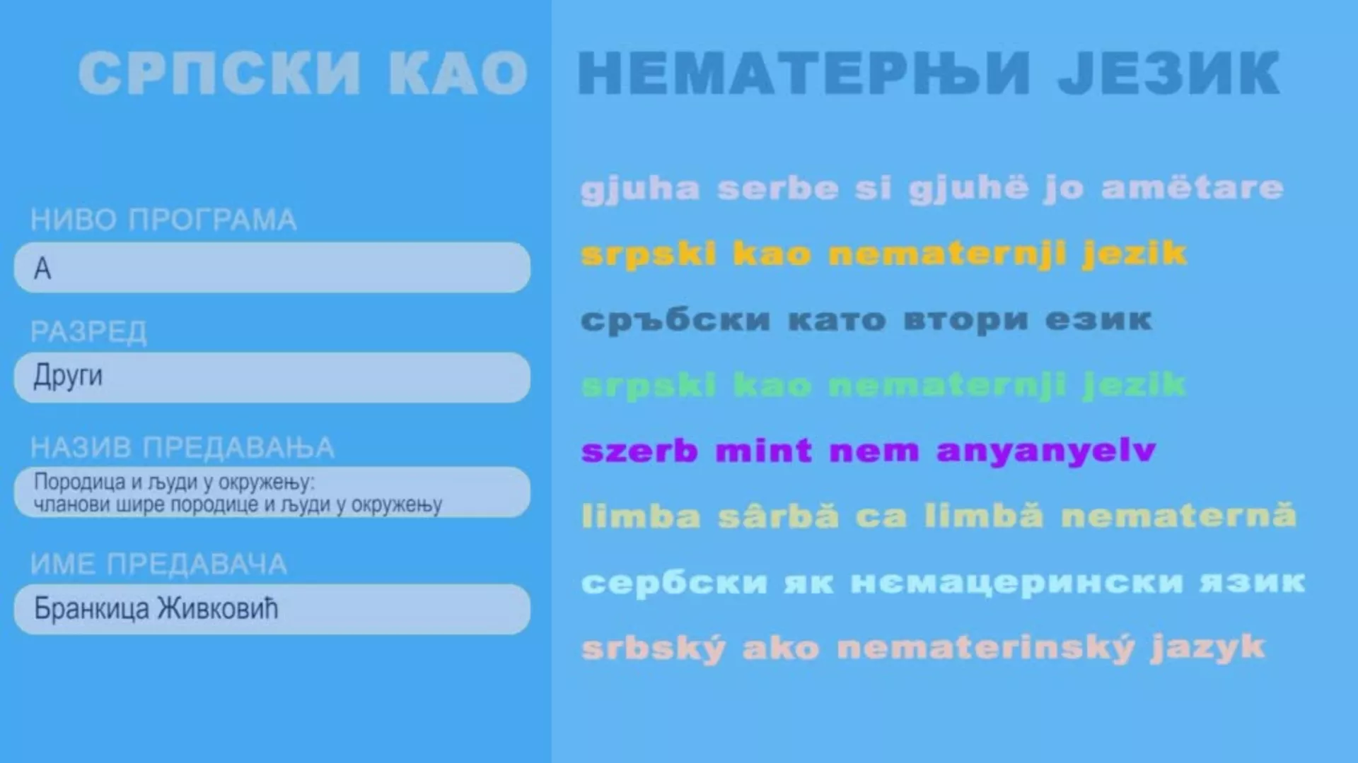 ОШ2 – Српски као нематерњи језик, 5. час: Породица и људи у окружењу: чланови шире породице и људи у окружењу