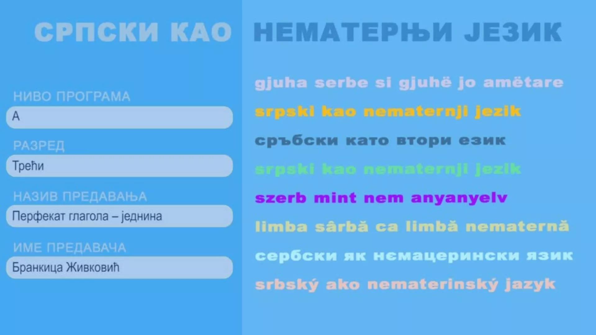 ОШ3 – Српски као нематерњи језик, 10. час: Перфекат глагола - једнина