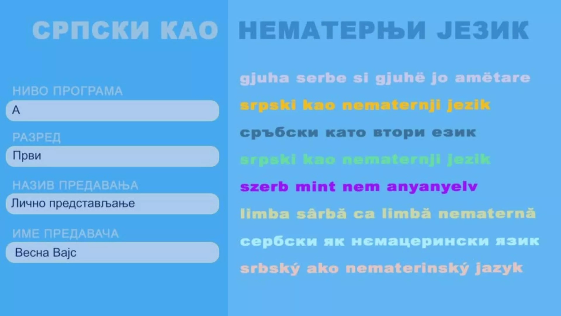 ОШ1 – Српски као нематерњи језик, 3. час: Лично представљање