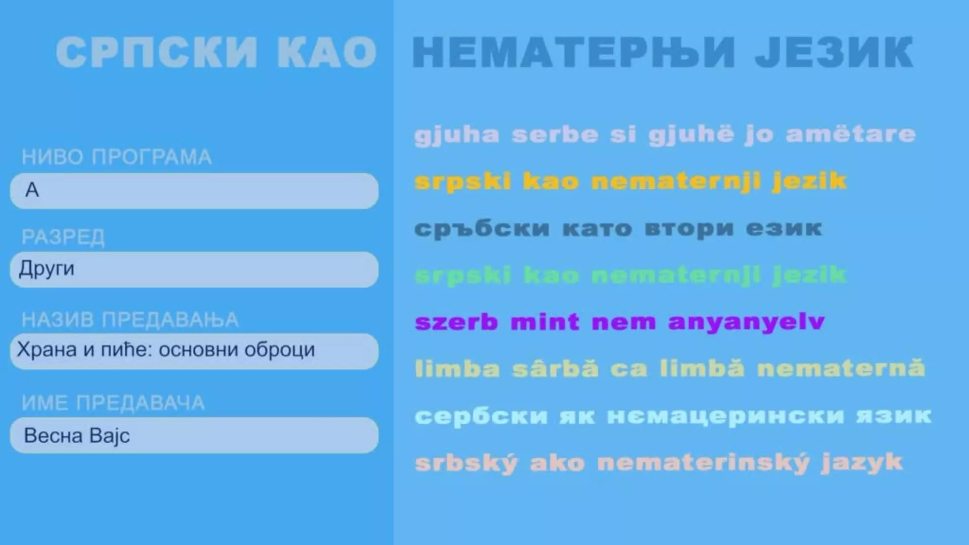 ОШ2 – Српски као нематерњи језик, 9. час: Храна и пиће: основни оброци
