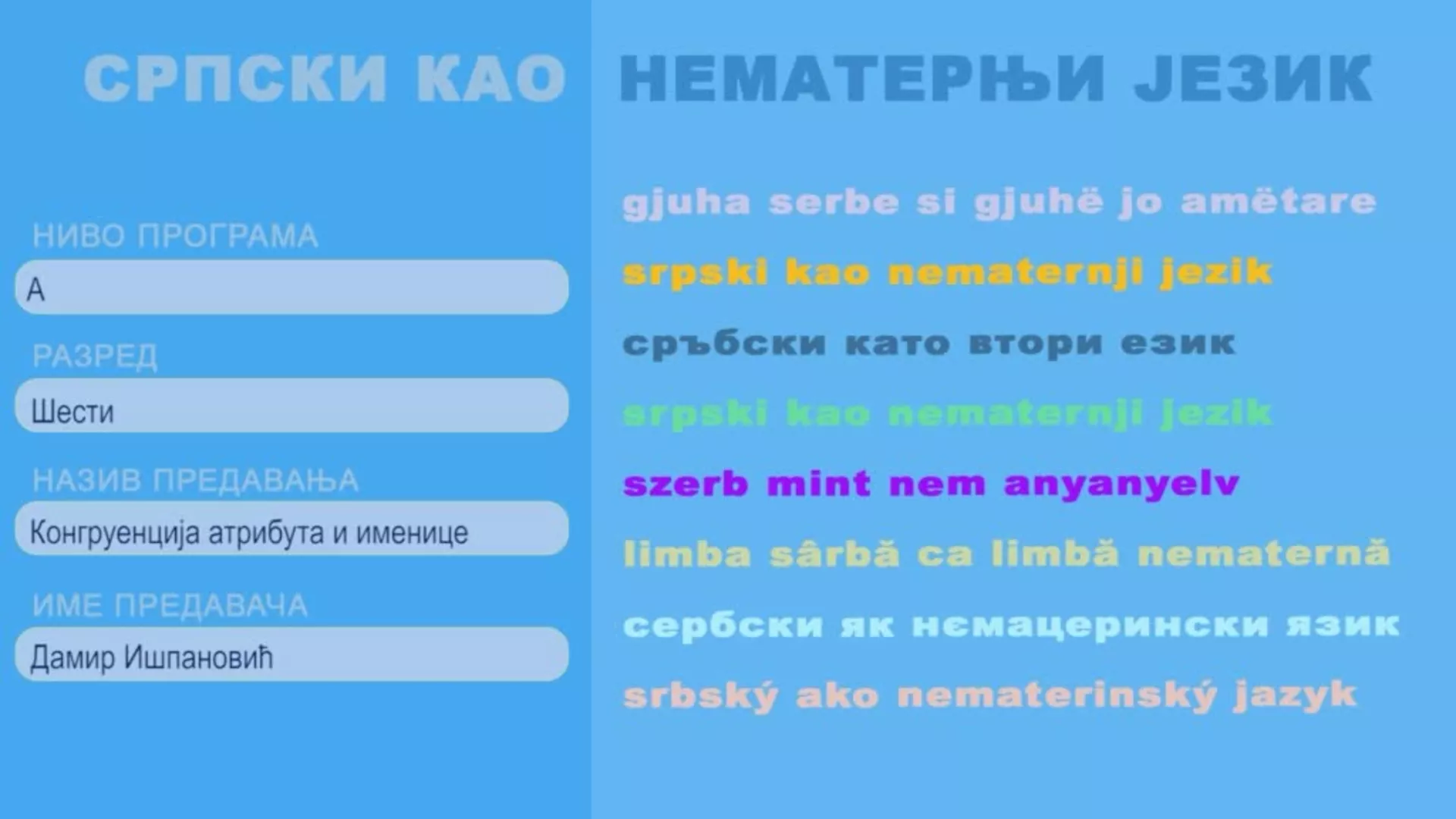 ОШ6 – Српски као нематерњи језик, 2. час: Конгруенција атрибута и именице