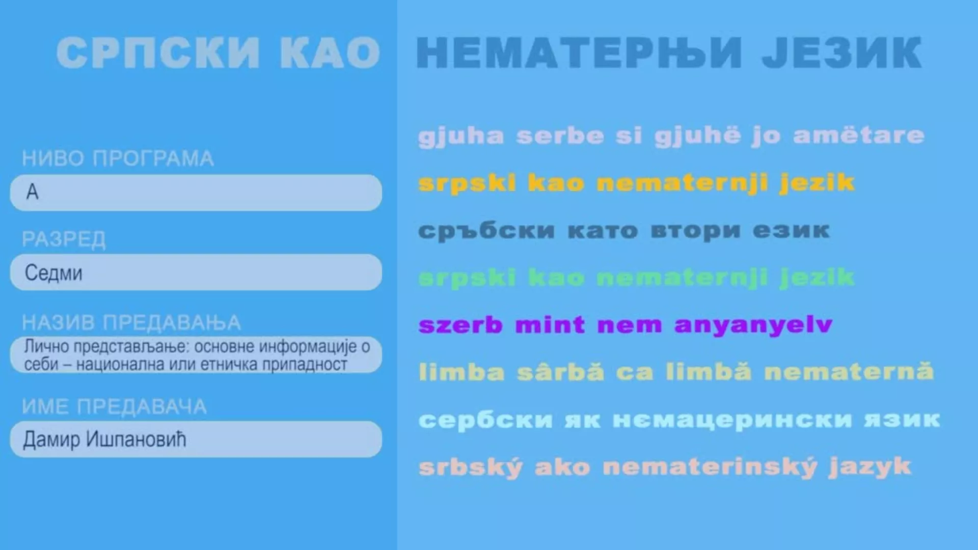 ОШ7 – Српски као нематерњи језик, 4. час: Лично представљање основне информације о себи национална и етничка припадност