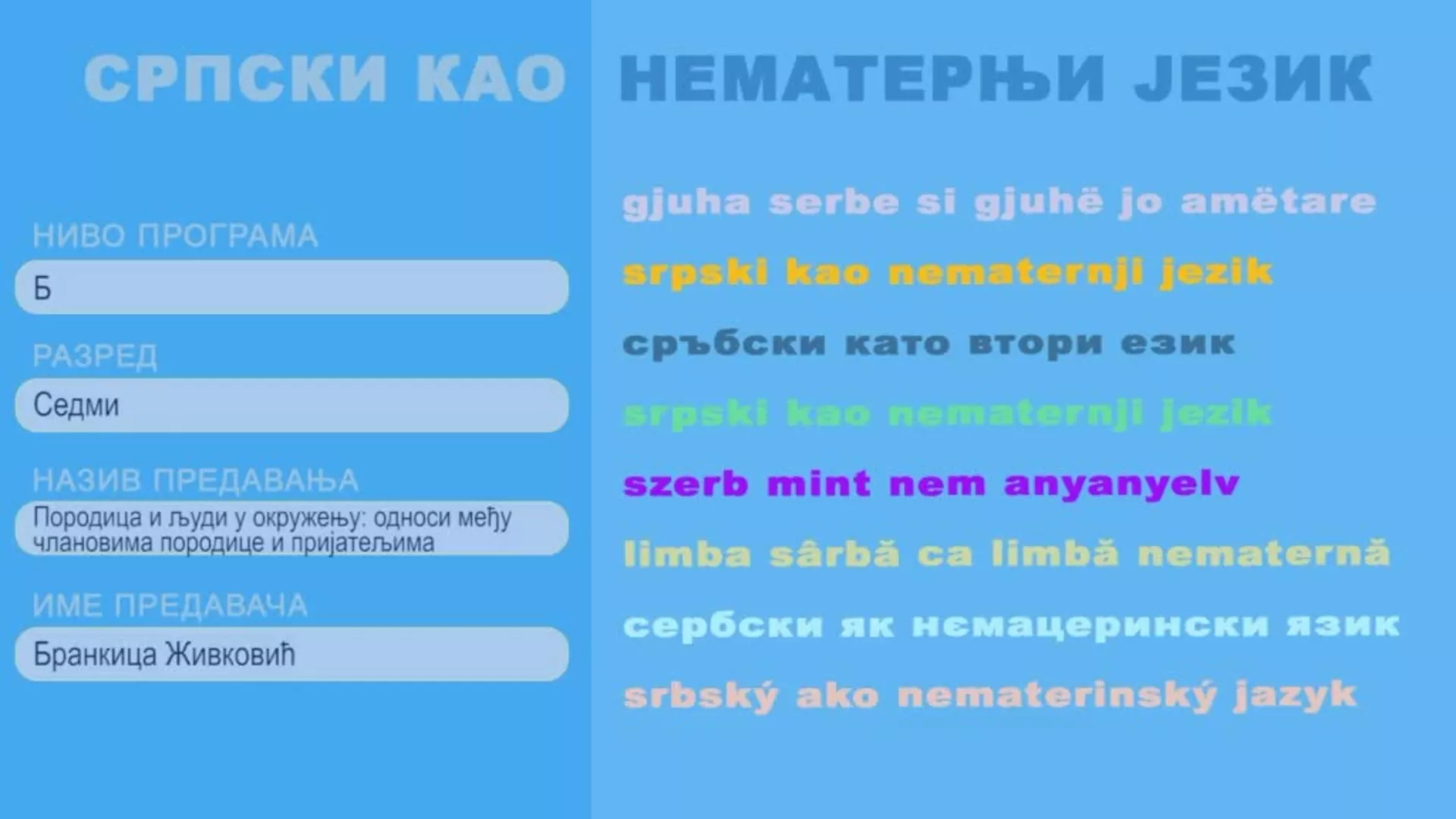 ОШ7 – Српски као нематерњи језик, 6. час: Породица и људи у окружењу: односи међу члановима породице и пријатеља