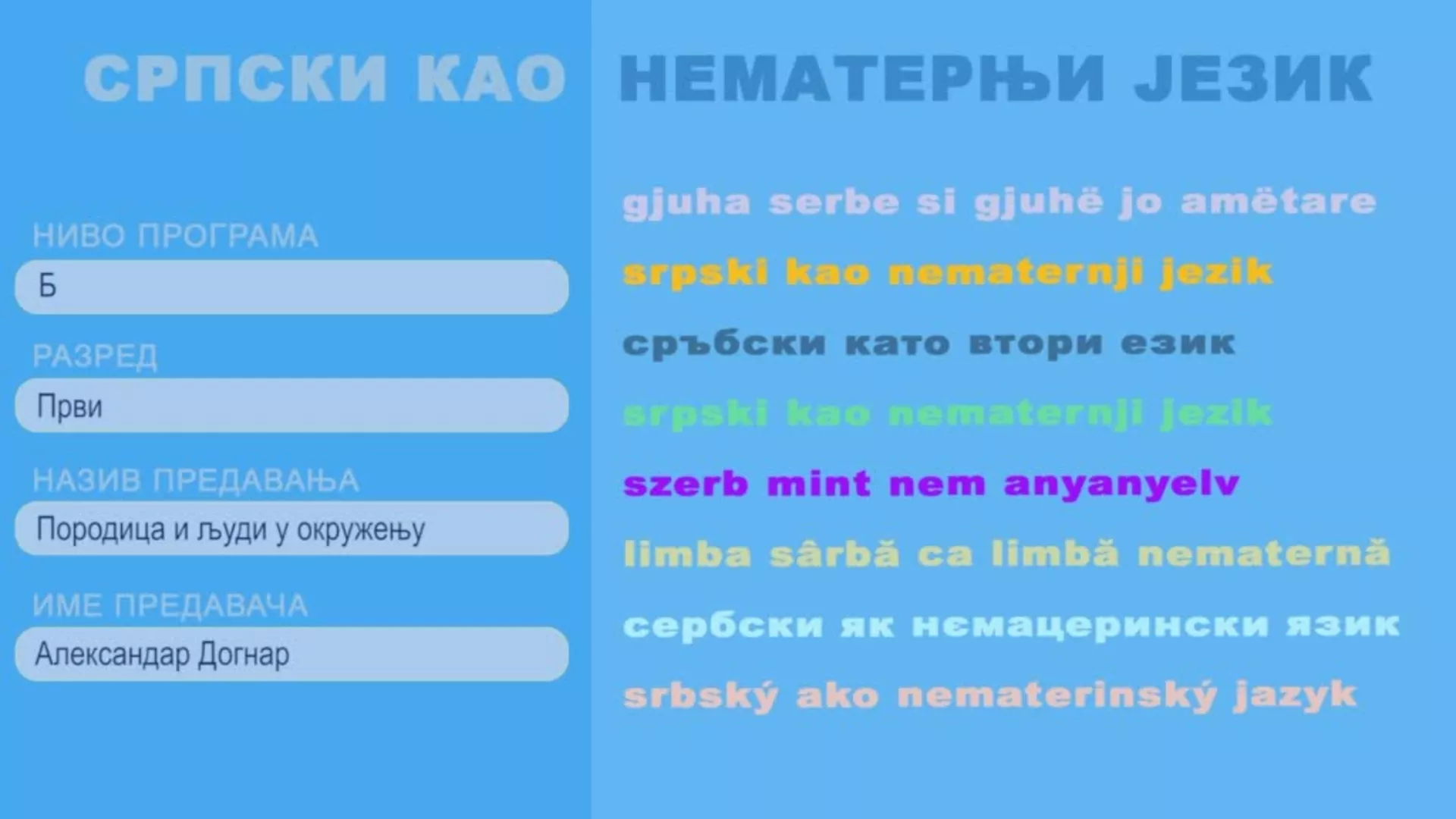 СШ1 – Српски као нематерњи језик, 5. час: Породица и људи у окружењу