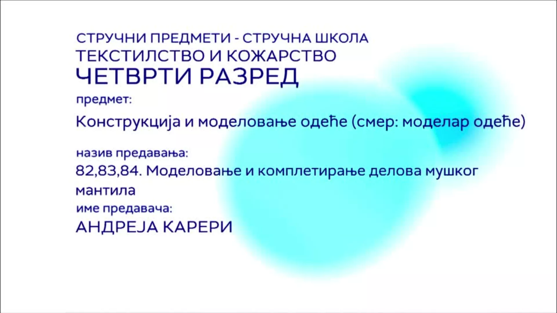 СШ4 – Конструкција и моделовање одеће, 82-84. час: Моделовање и комплетирање делова мушког мантила