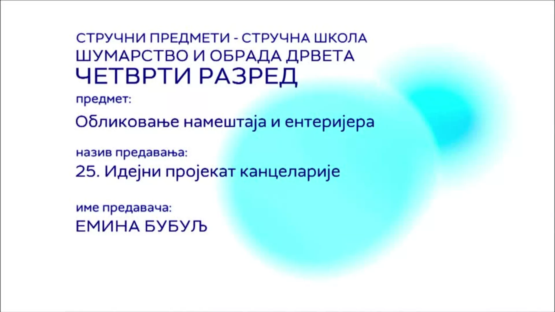 СШ4 – Обликовање намештаја и ентеријера, 25. час: Идејни пројекат канцеларије
