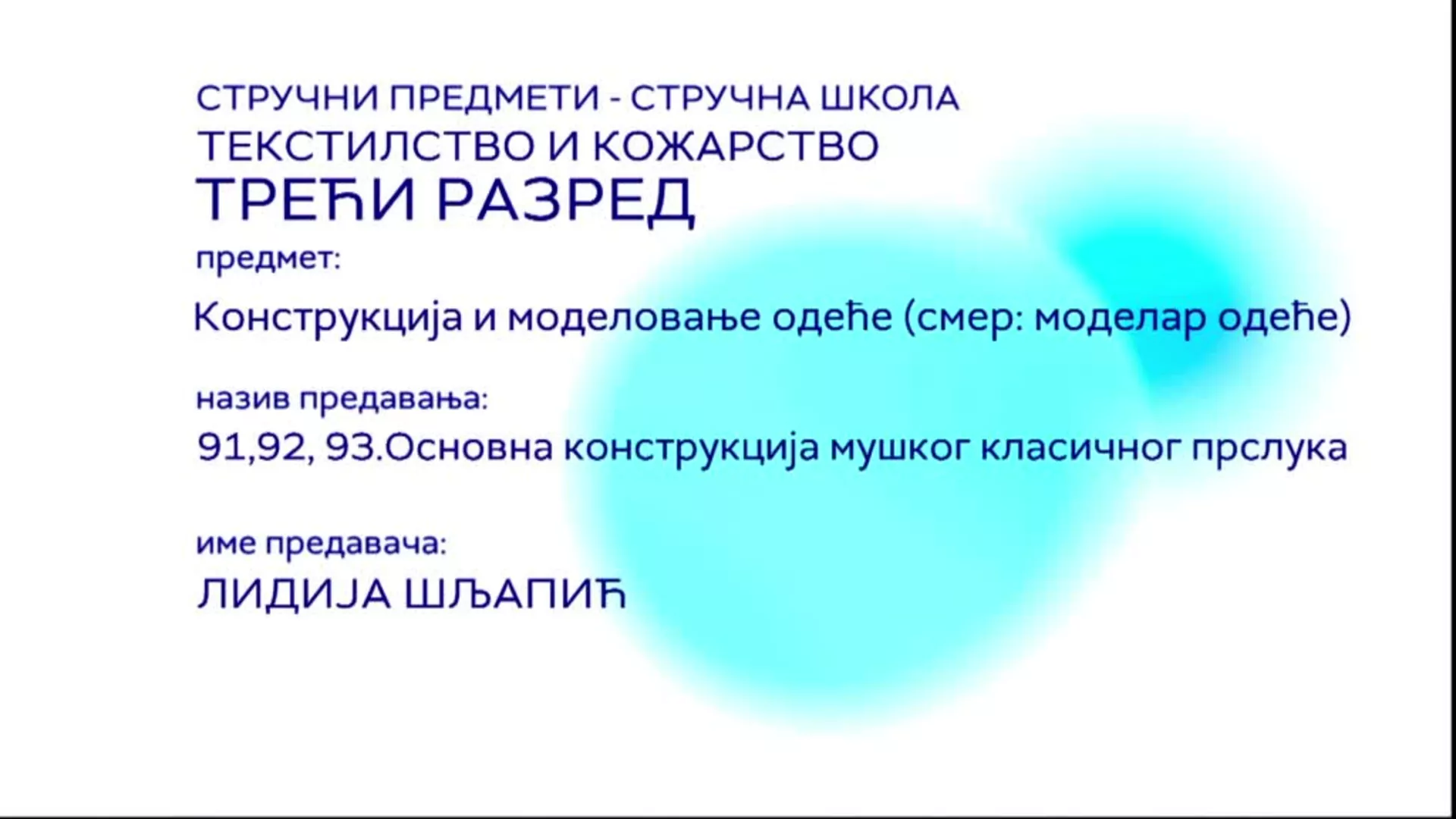 СШ3 – Конструкција и моделовање одеће (смер: моделар одеће) 91, 92, 93. час: Основна конструкција мушког класичног прслука