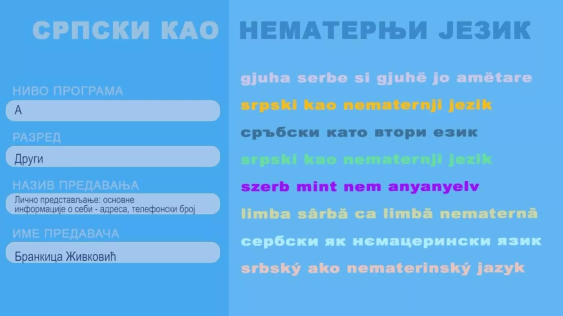 OŠ2 – Srpski kao nematernji jezik, 2. čas: Lično predstavljanje: osnovne informacije o sebi – adresa, telefonski broj