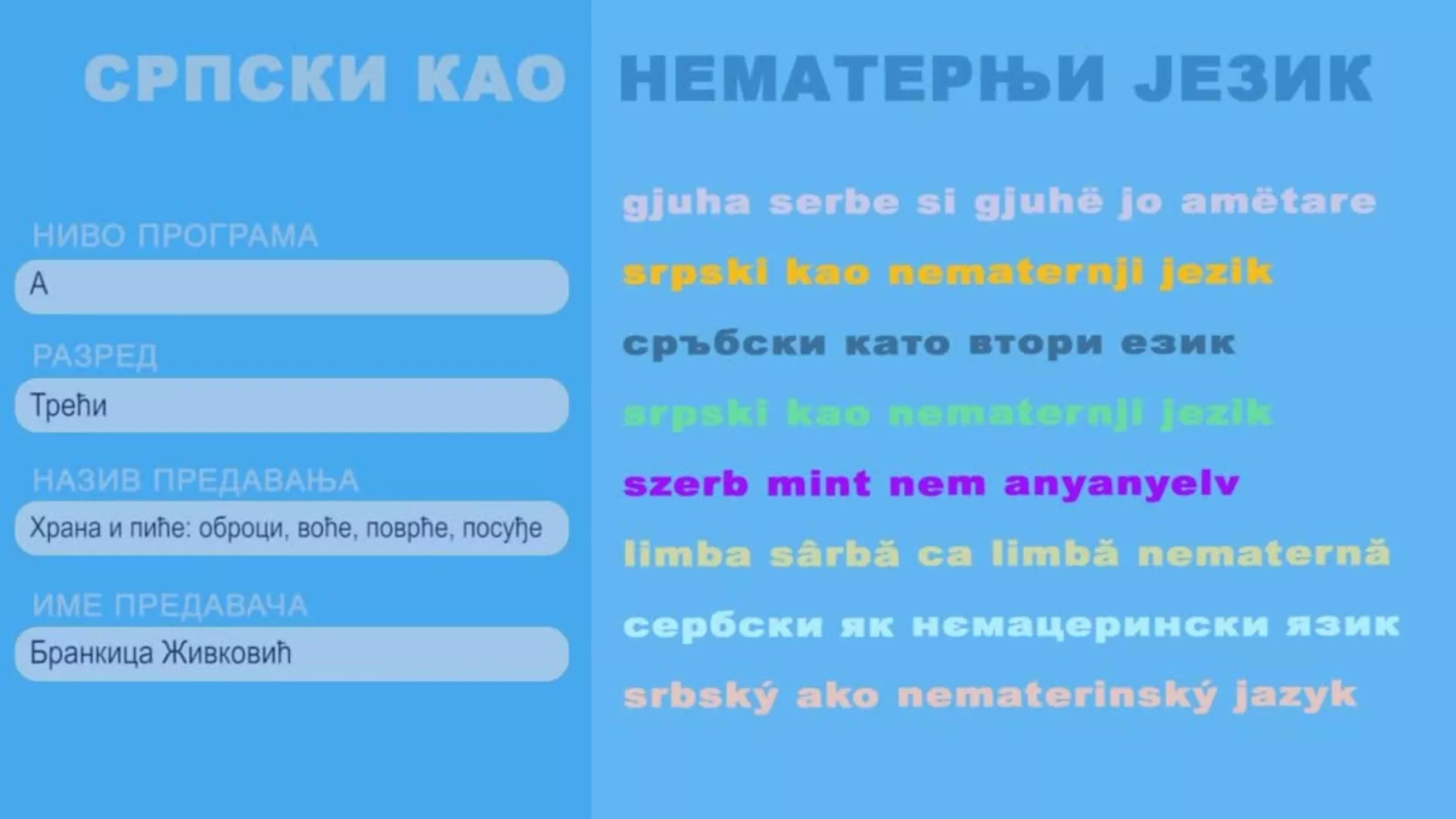 OŠ3 – Srpski kao nematernji jezik, 9. čas: Hrana i piće: obroci, voće, povrće, posuđe