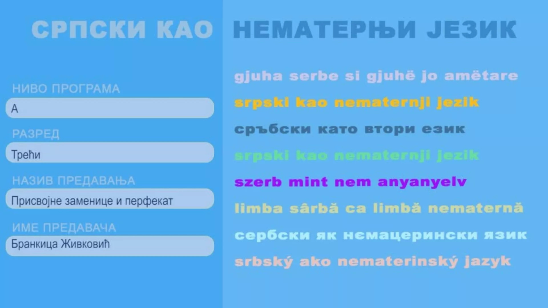 OŠ3 – Srpski kao nematernji jezik, 16. čas: Prisvojne zamenice i perfekat