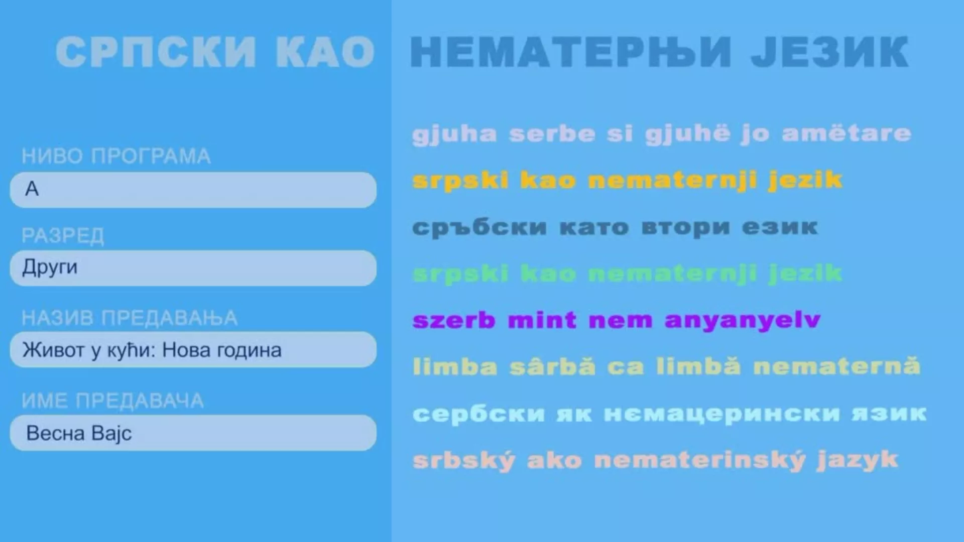 OŠ2 – Srpski kao nematernji jezik, 14. čas: Život u kući: Nova godina