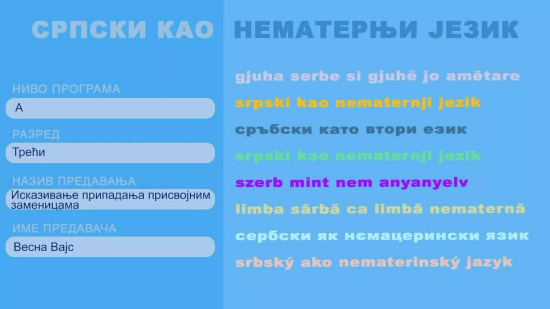 OŠ3 – Srpski kao nematernji jezik, 3. čas: Iskazivanje pripadanja prisvojnim zamenicama