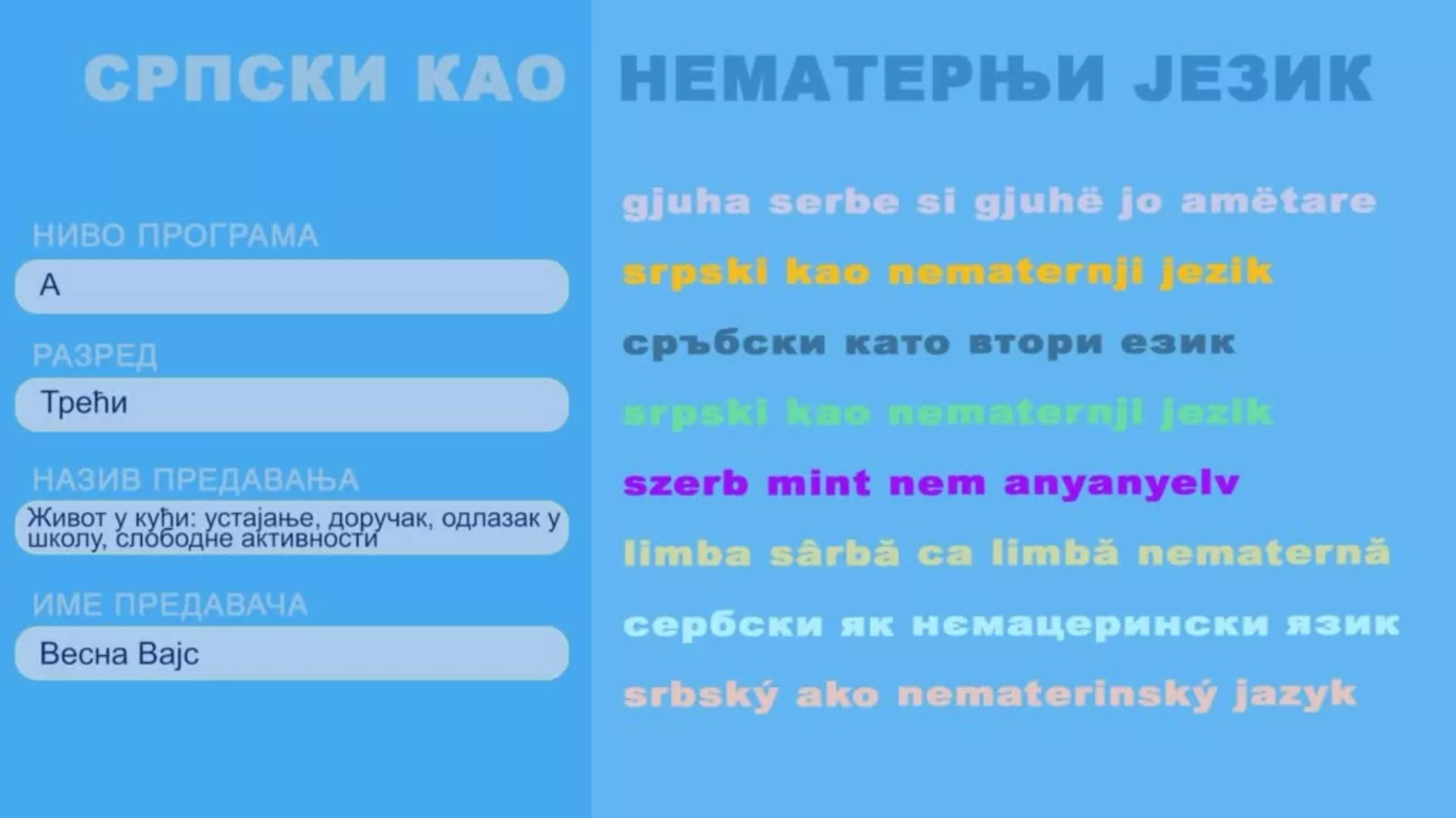 OŠ3 – Srpski kao nematernji jezik, 7. čas: Život u kući: ustajanje, doručak, odlazak u školu, slobodne aktivnosti