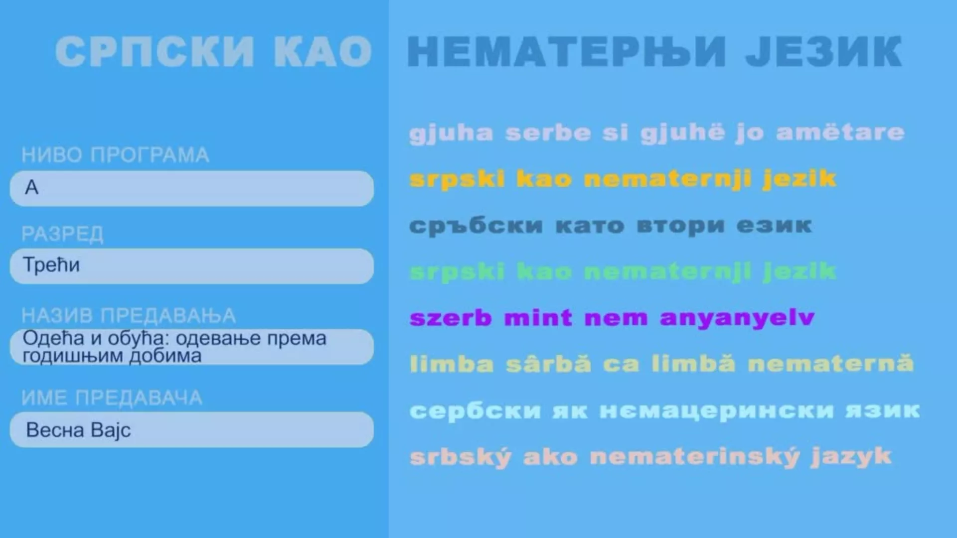 OŠ3 – Srpski kao nematernji jezik, 15. čas: Odeća i obuća: odevanje prema godišnjim dobima