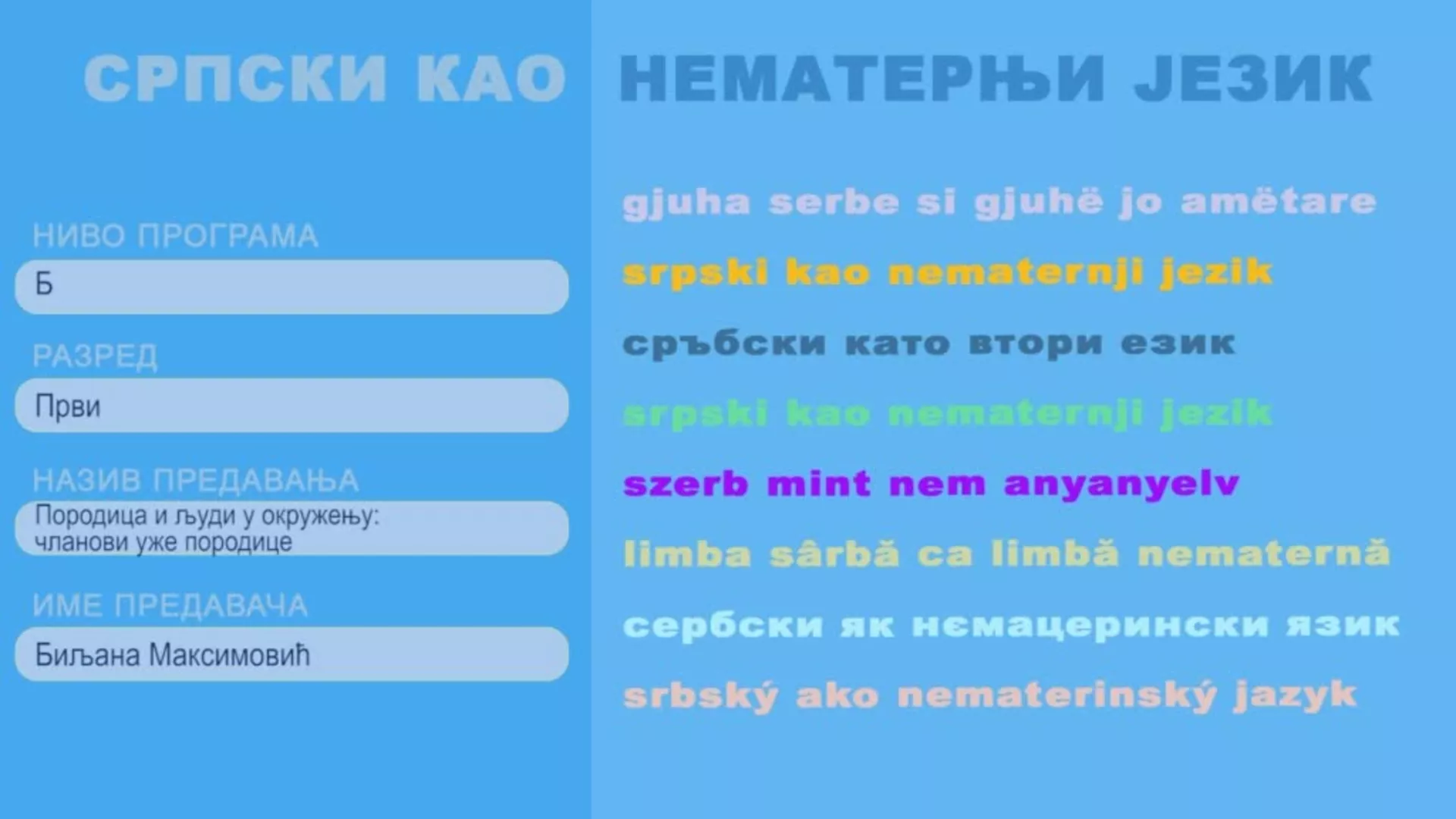 OŠ1 – Srpski kao nematernji jezik, 6. čas: Porodica i ljudi u okruženju: članovi uže porodice